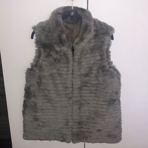 Reversible Grey Sheared Rabbit Vest